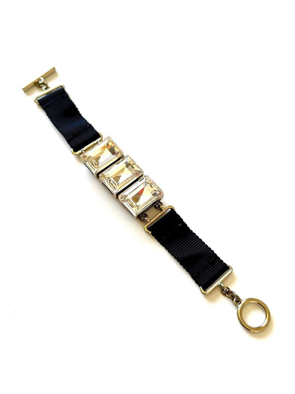 BANANA REPUBLIC | Black Ribbon & Triple XL Crystal Statement Bracelet | NWT